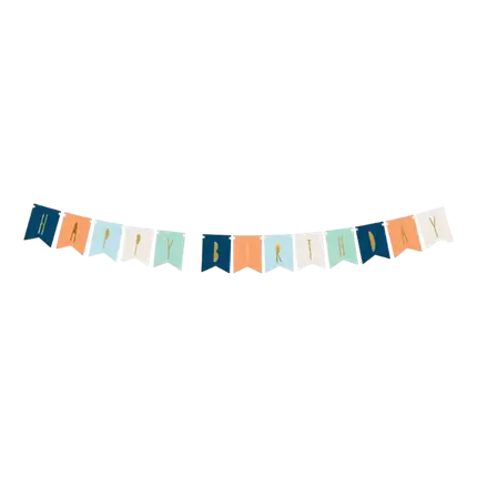 Guirnalda multicolor de Feliz Cumpleaños con inscripción de oro