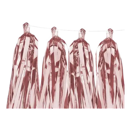 Guirnalda de borlas de oro rosa 12 pompones