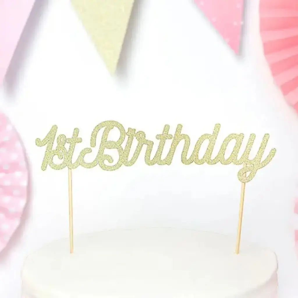 1er Cumpleaños decoración de pastel de oro con purpurina