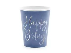 Vaso de papel azul Happy Bday (Set de 6)