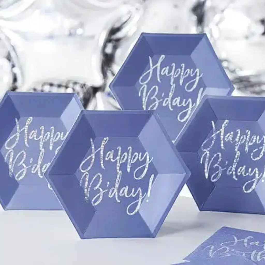 Feliz Cumpleaños Plato de papel azul (Set de 6)