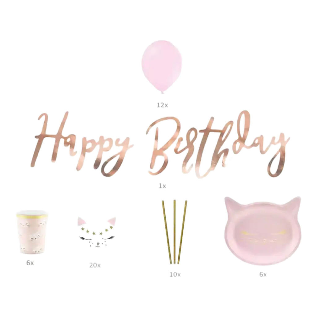 Kit de decoración de cumpleaños con el tema del Gato Rosa