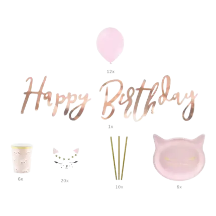 Kit de decoración de cumpleaños con el tema del Gato Rosa