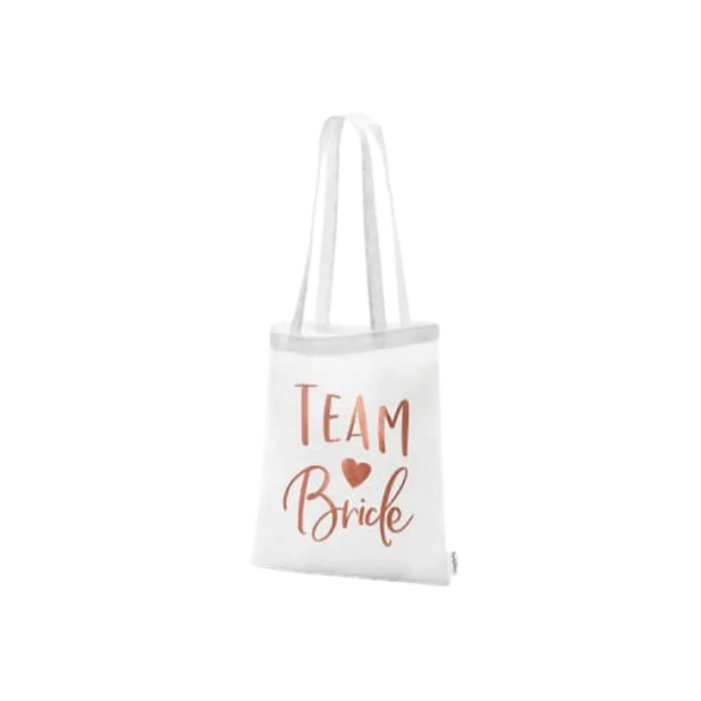 Bolsa de algodón con la inscripción TEAM BRIDE de oro rosa.