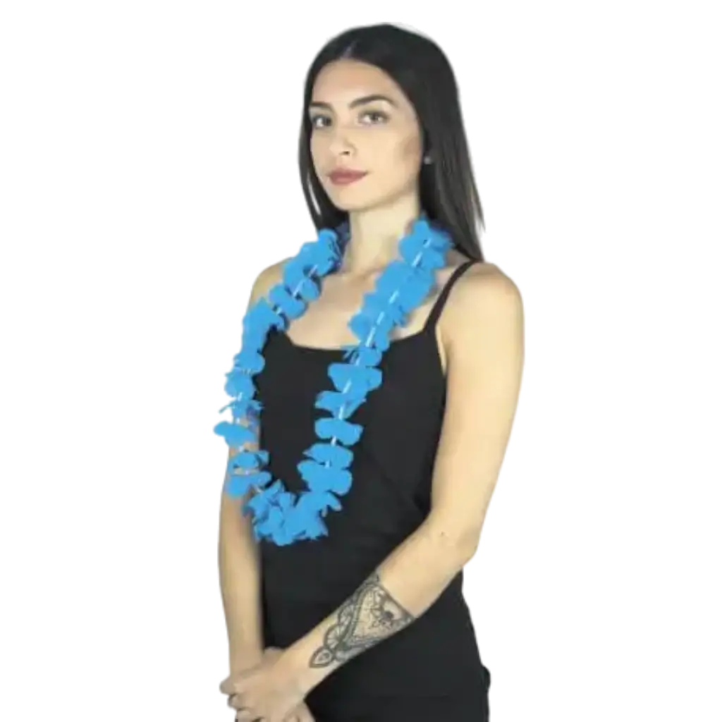 Collar hawaiano con flores azul turquesa