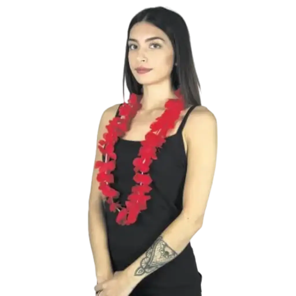 Collar hawaiano con flores rojas