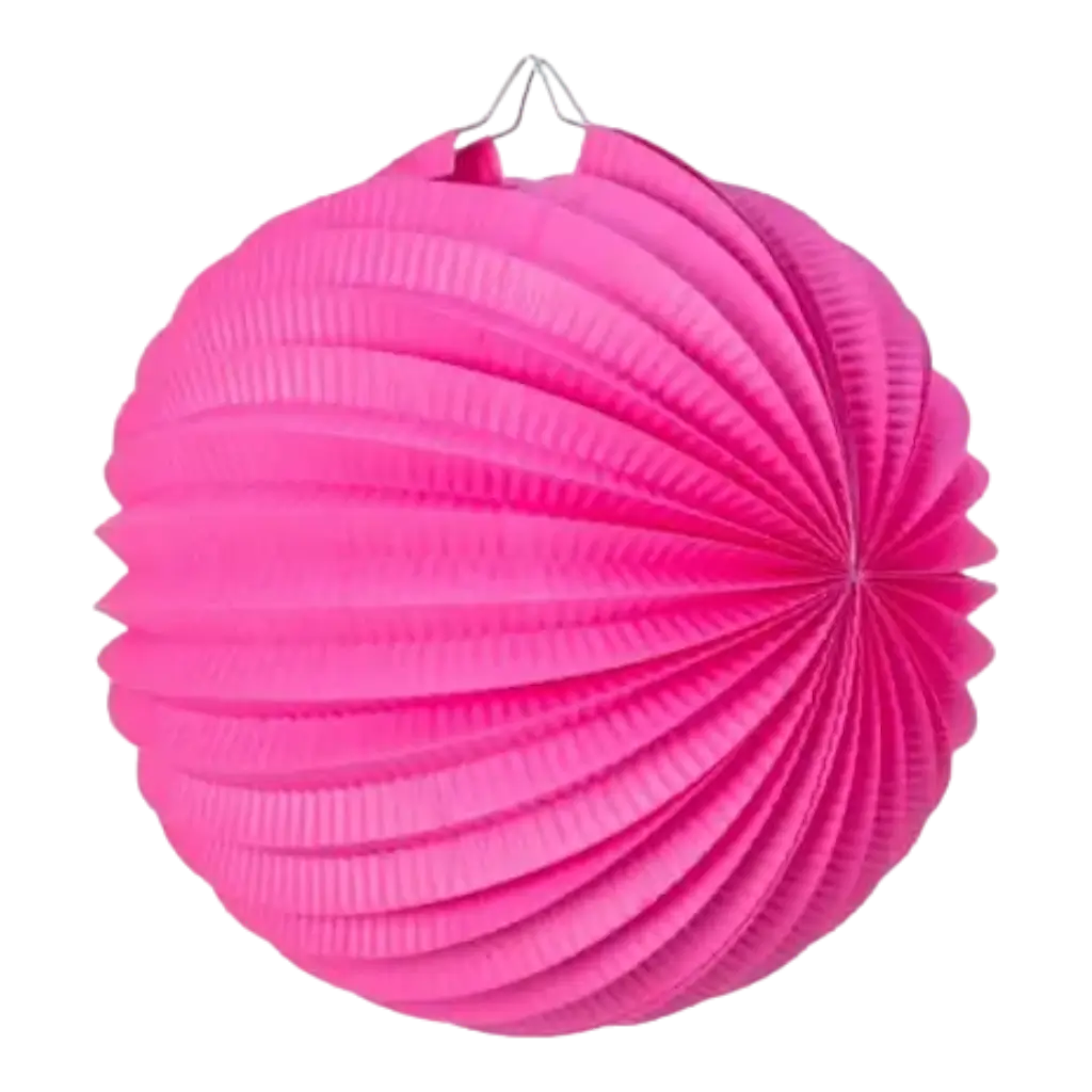 Bola de papel de lámpara redonda de color rosa fucsia de 20 cm.