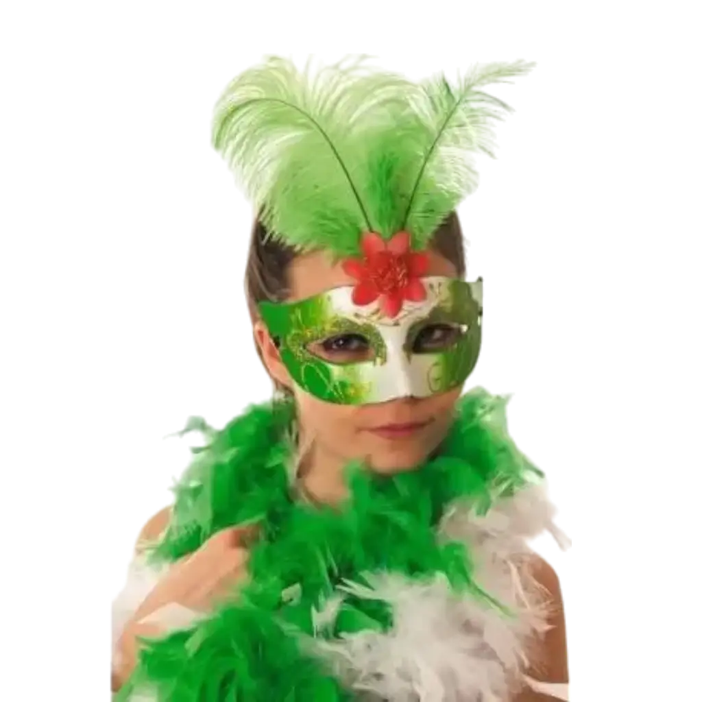 Máscara veneciana con pluma verde