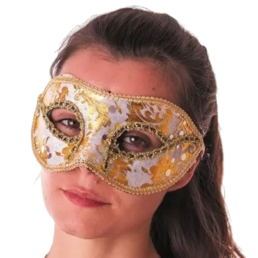 Máscara veneciana blanca con inscripción de oro