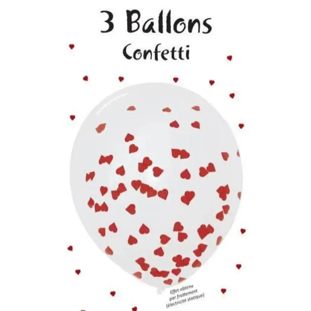 Juego de 3 globos de confeti de corazón rojo