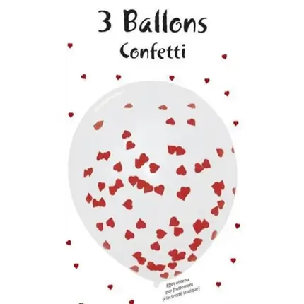 Juego de 3 globos de confeti de corazón rojo