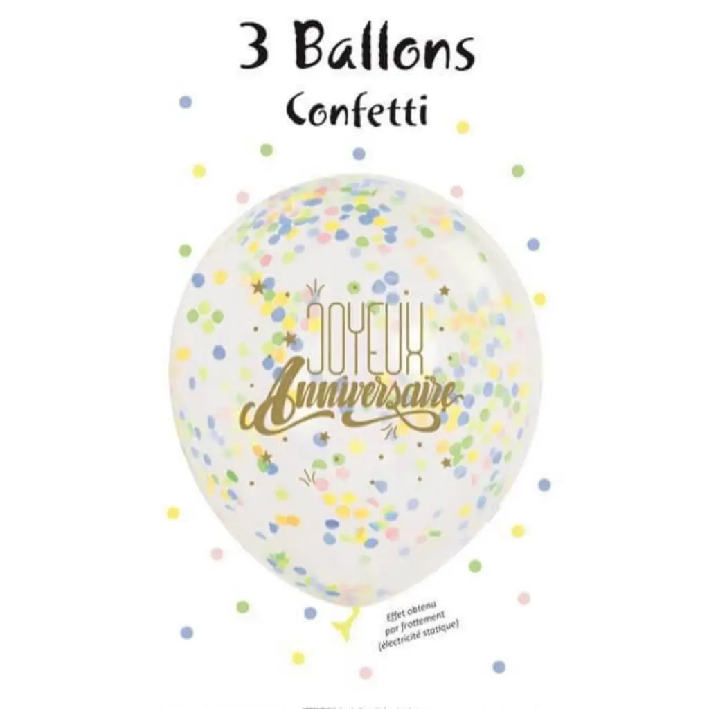 Paquete de 3 globos de pastel Confettis "Feliz Cumpleaños"