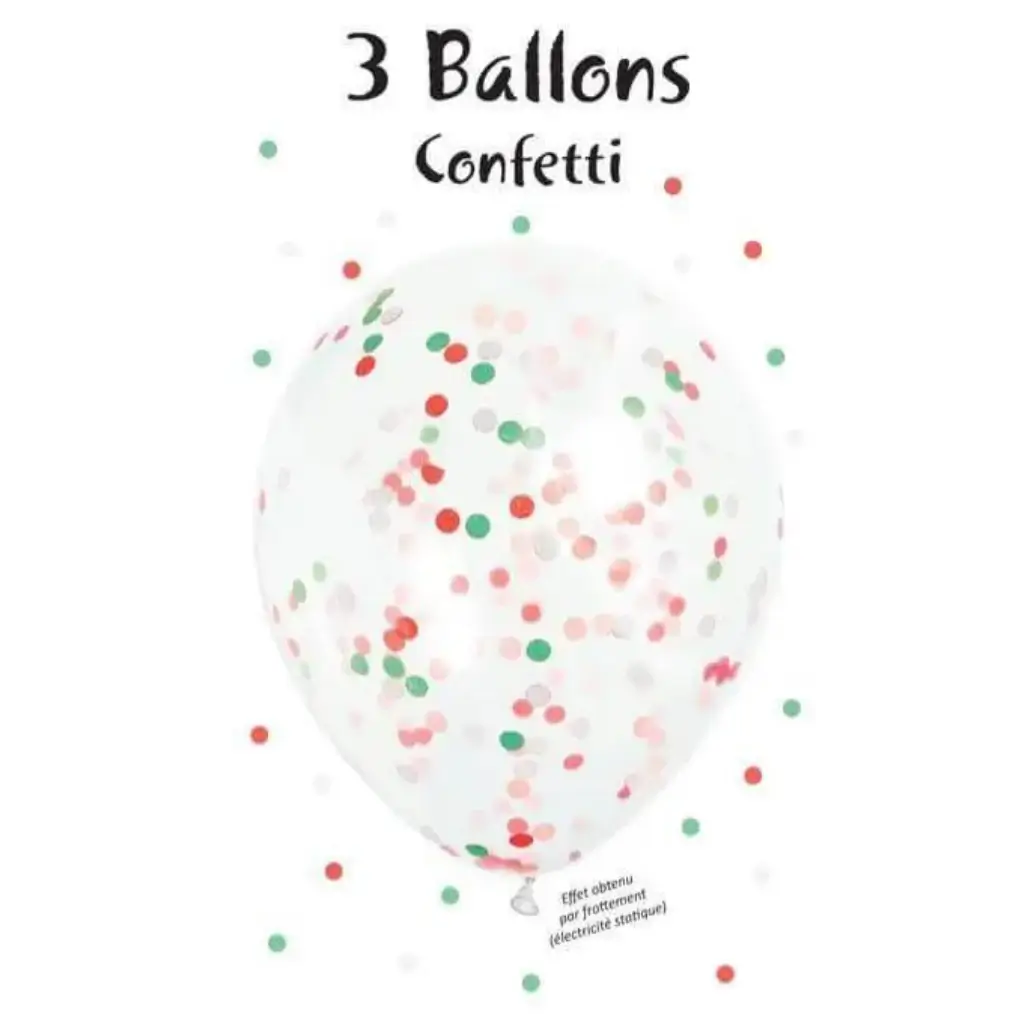 Juego de 3 globos de confeti blancos, rojos