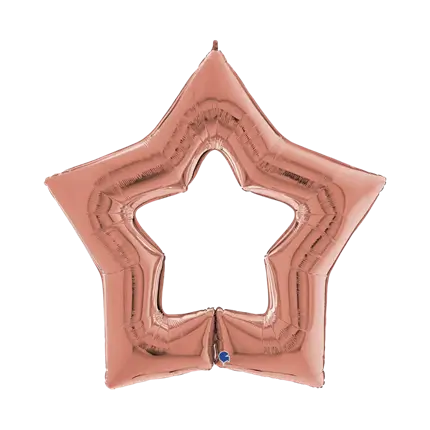 Globo de metal rosa con estrella de oro Linky de 122 cm.