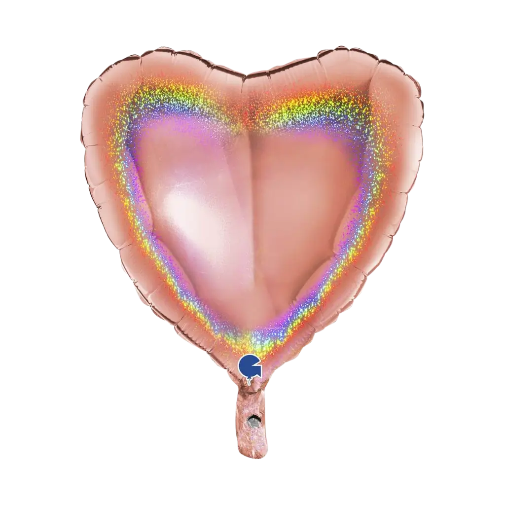 Globo de corazón holográfico de oro rosa de 46 cm.