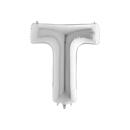 Letra del globo de aluminio T de plata 102cm