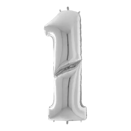 Cumpleaños Gigante en forma de globo número 1 Plata 163cm