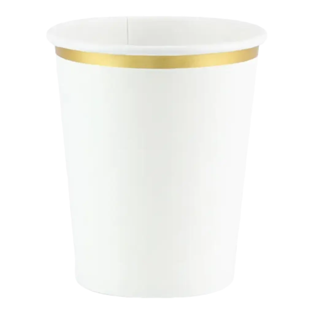 Vaso de papel blanco con borde de oro (Set de 6)