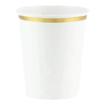 Vaso de papel blanco con borde de oro (Set de 6)