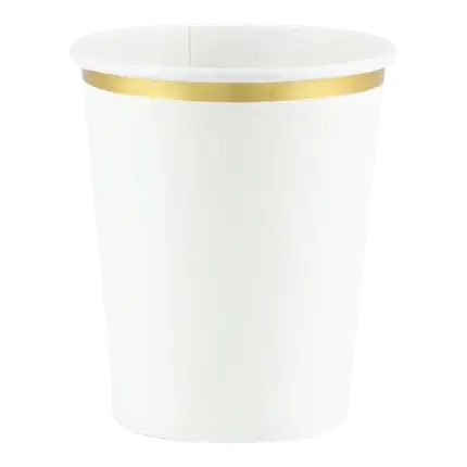 Vaso de papel blanco con borde de oro (Set de 6)