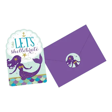 Invitación + Sobre de la Sirena Shellebrate (Set de 8)