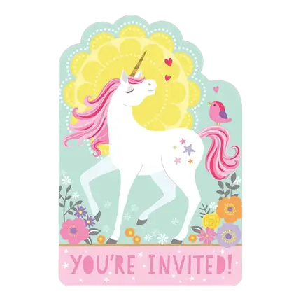 Invitación + Sobre de Unicornio Mágico (Set de 8)