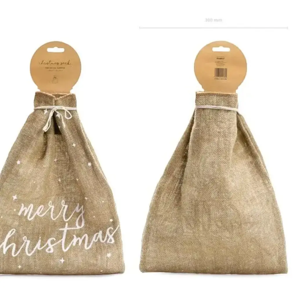 Bolsa de lona de yute natural Merry Christmas 