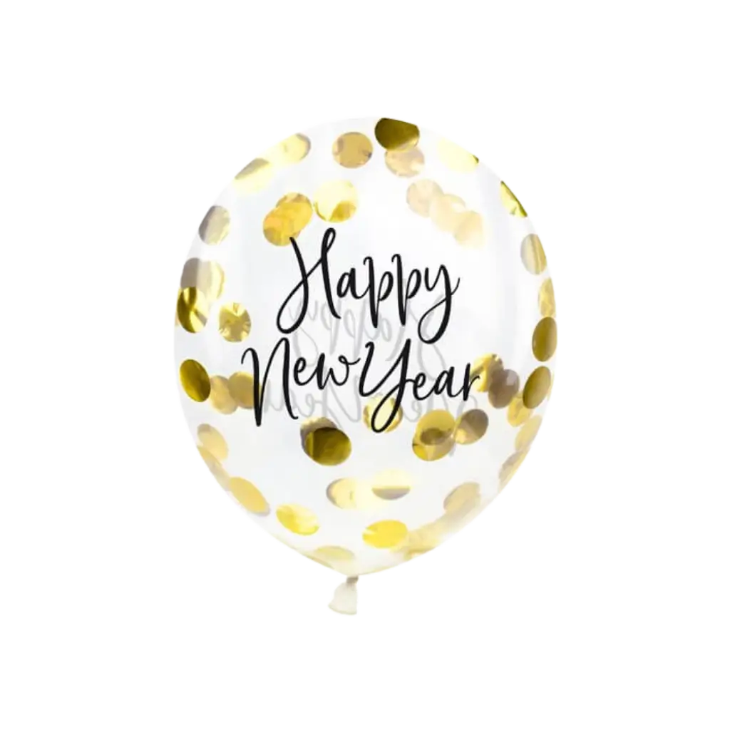 Confeti de globo transparente Oro Feliz Año Nuevo (3 piezas)