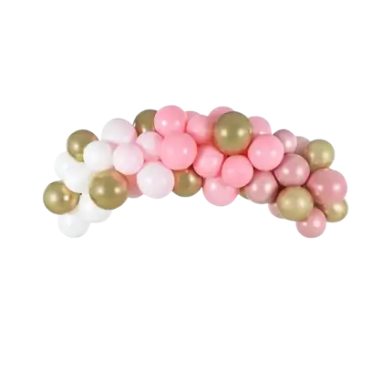 Arco de medio globo rosa, blanco y dorado