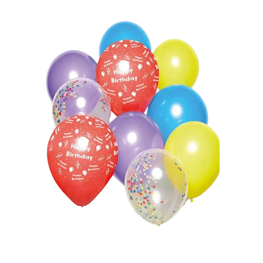 Ramo de 10 globos multicolores de Feliz Cumpleaños