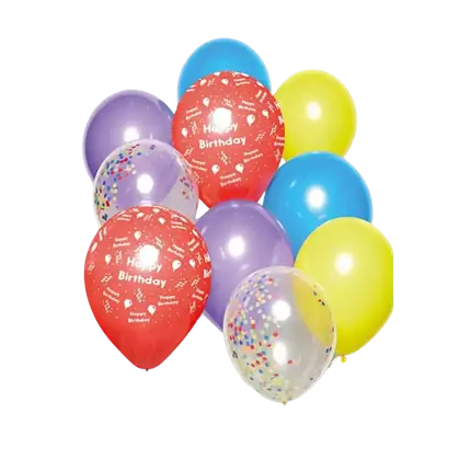 Ramo de 10 globos multicolores de Feliz Cumpleaños