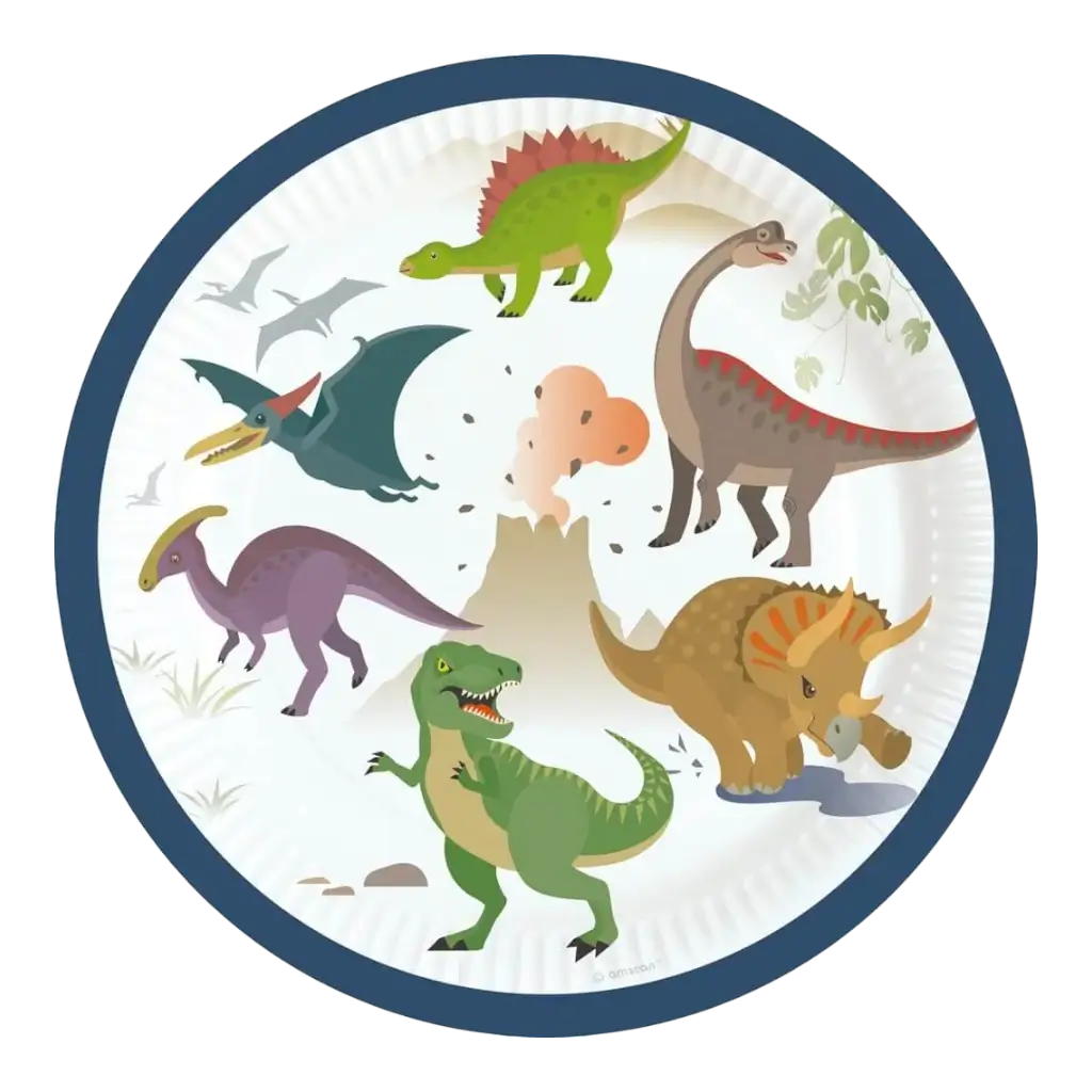 8 platos de papel Dinosaurio
