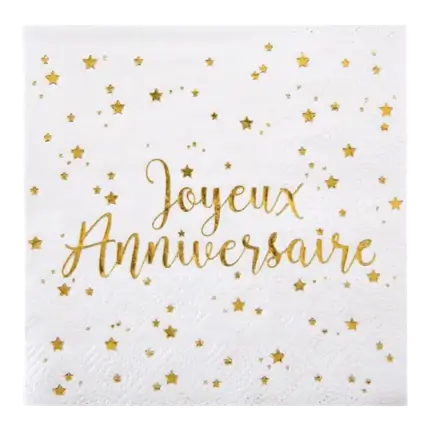 Servilleta de feliz cumpleaños dorada (set de 20)