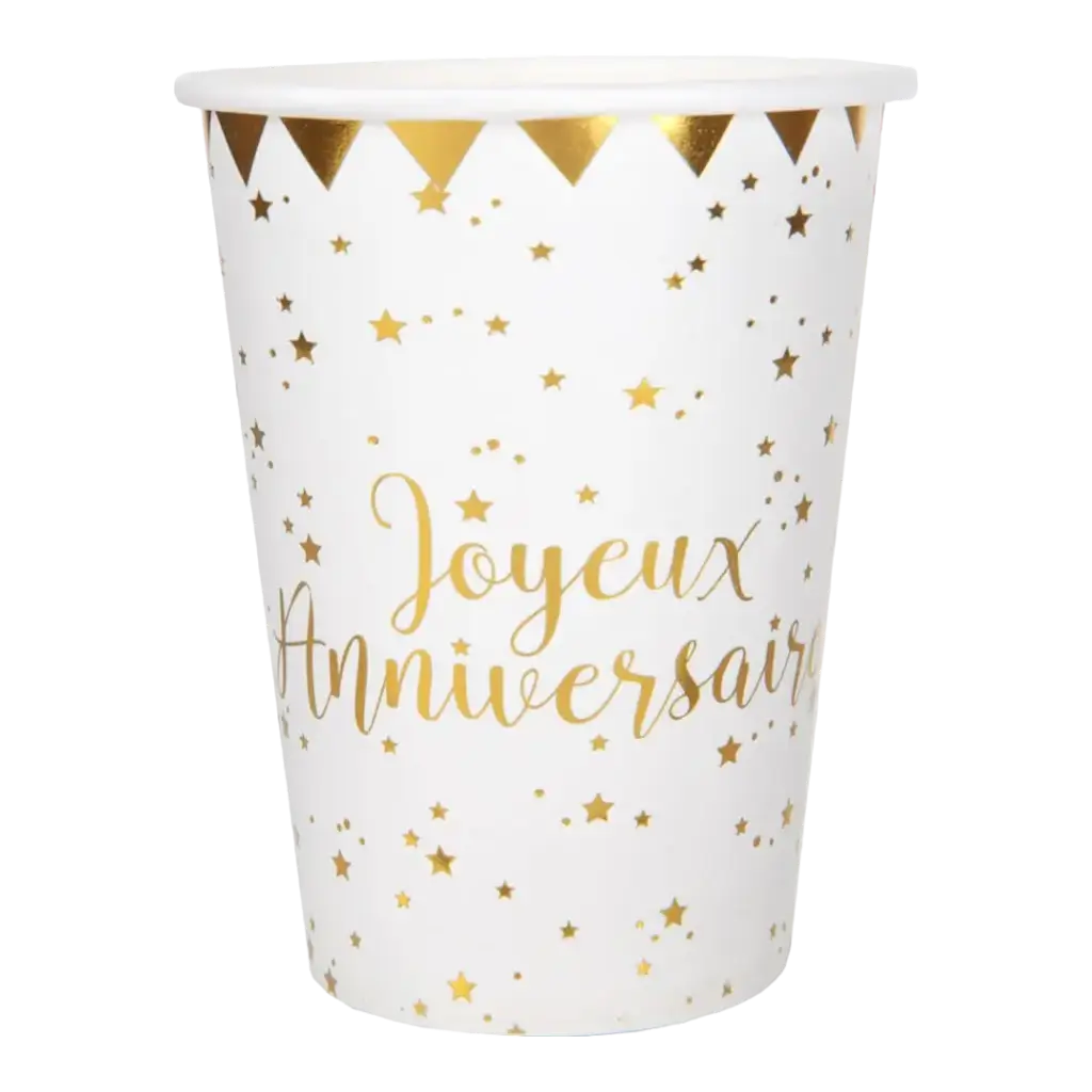 Vaso de Feliz Cumpleaños Oro/Blanco (Juego de 10)