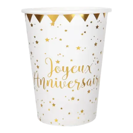 Vaso de Feliz Cumpleaños Oro/Blanco (Juego de 10)