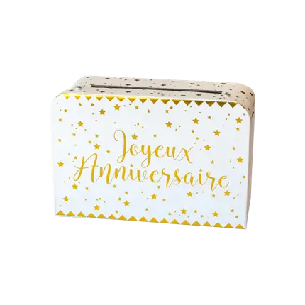 Urna de papel Feliz Cumpleaños Oro/Blanco