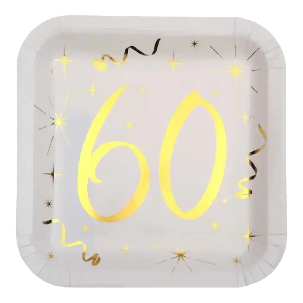Placa cuadrada Blanco/Oro 60 años