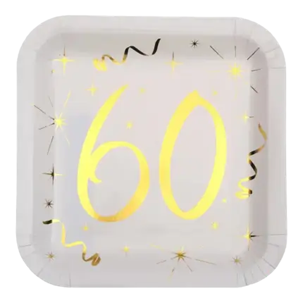 Placa cuadrada Blanco/Oro 60 años