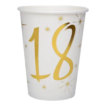 Vaso de papel Blanco/Oro 18 años