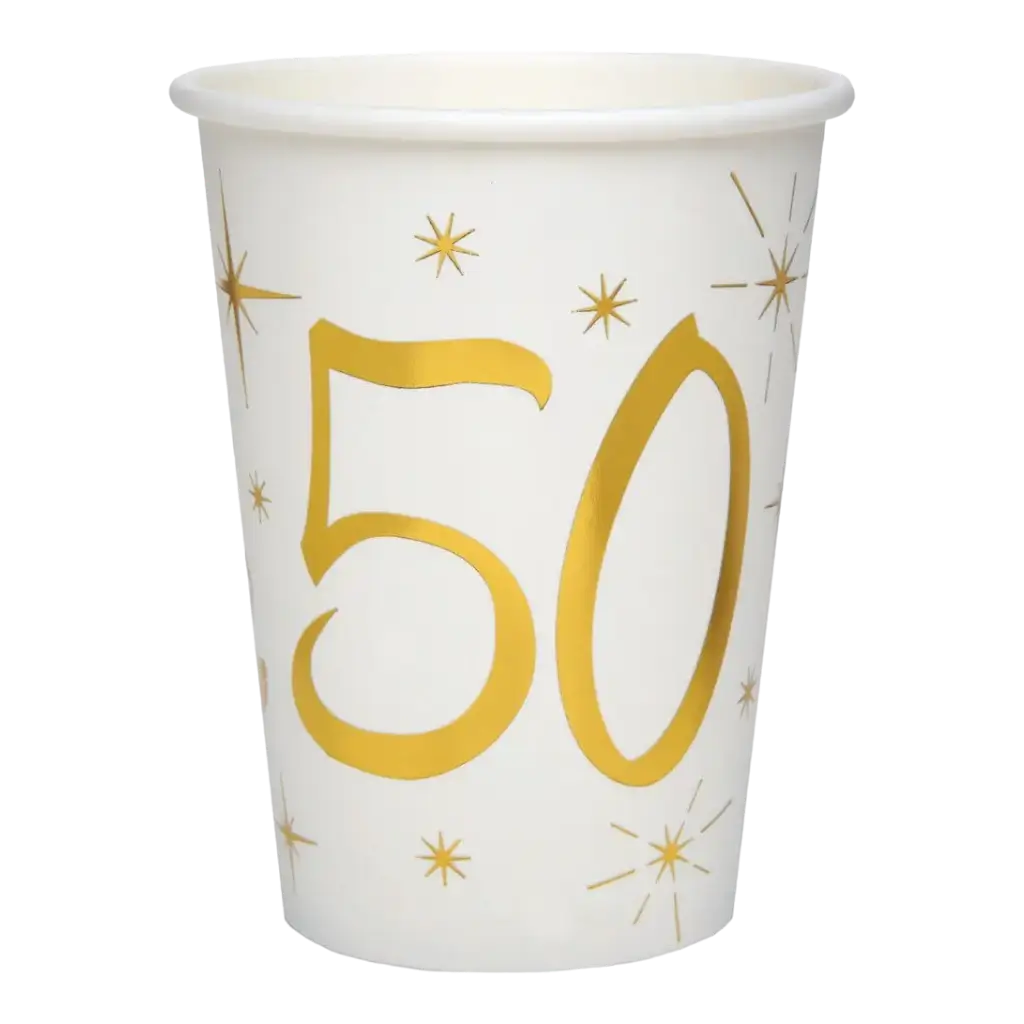 Vaso de papel Blanco/Oro 50 años
