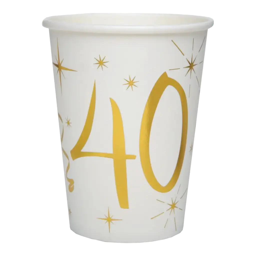 Vaso de papel Blanco/Oro 40 años