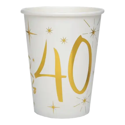 Vaso de papel Blanco/Oro 40 años