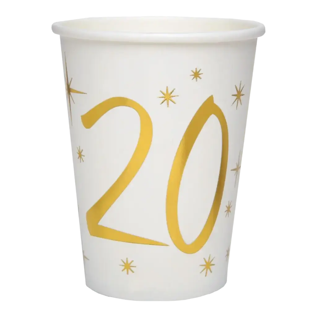 Vaso de papel Blanco/Oro 20 años