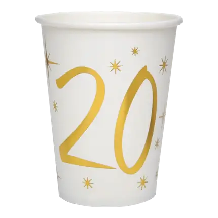 Vaso de papel Blanco/Oro 20 años