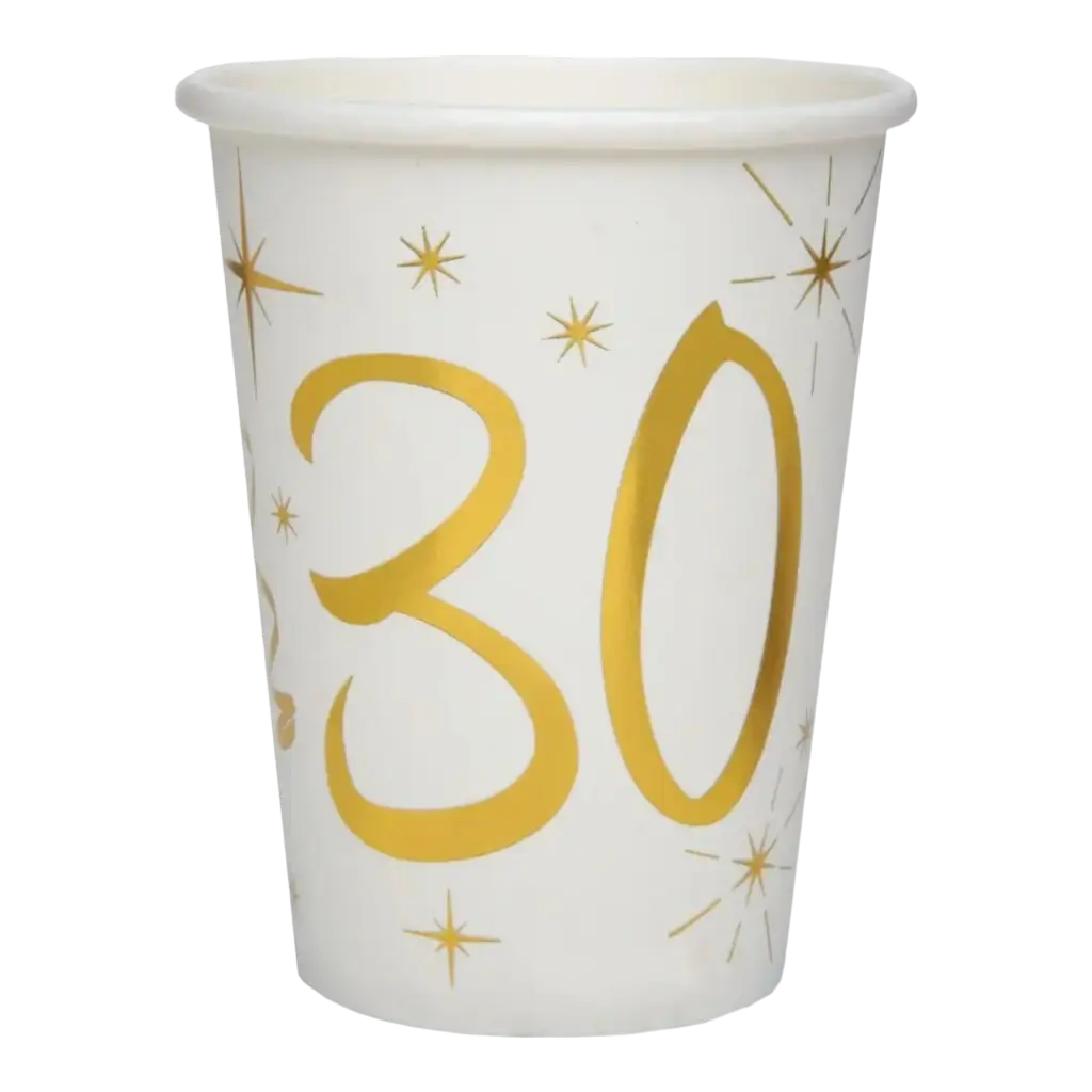 Vaso de papel Blanco/Oro 30 años