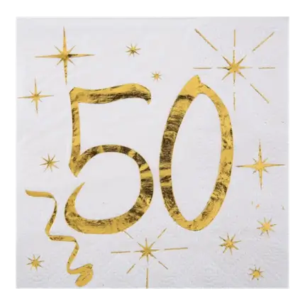 Servilleta blanca/dorada 50 años (juego de 20)