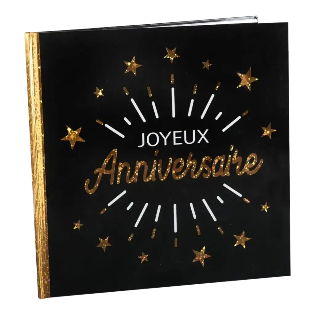 Libro de visitas de feliz cumpleaños negro/dorado metálico