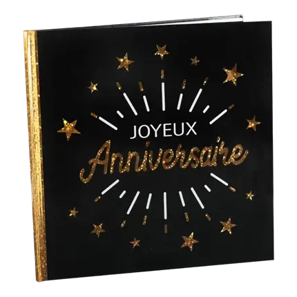 Libro de visitas de feliz cumpleaños negro/dorado metálico