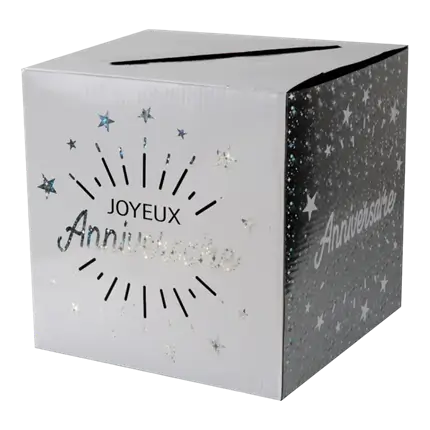 Urna de papel Plata/Blanco Feliz Cumpleaños