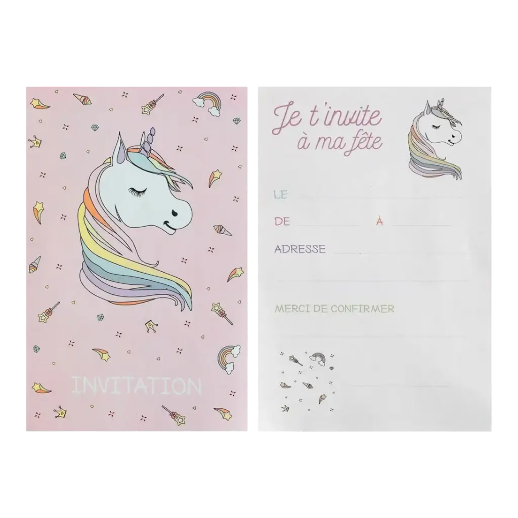 Tarjeta de invitación de unicornio rosa (juego de 6)